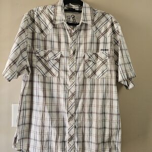 Bullhead Western Pearl Snap Shirt Mens XXL Plaid Short Sleeve Cowboy Rodeo